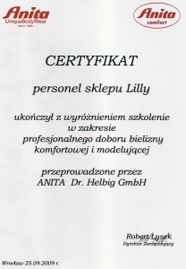 sklep z bielizną Lilly w Toruniu certyfikat Comfort